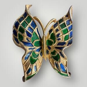 Vintage Crown Trifari Butterfly Brooch: Blue & Green
Enamel, 1960s
